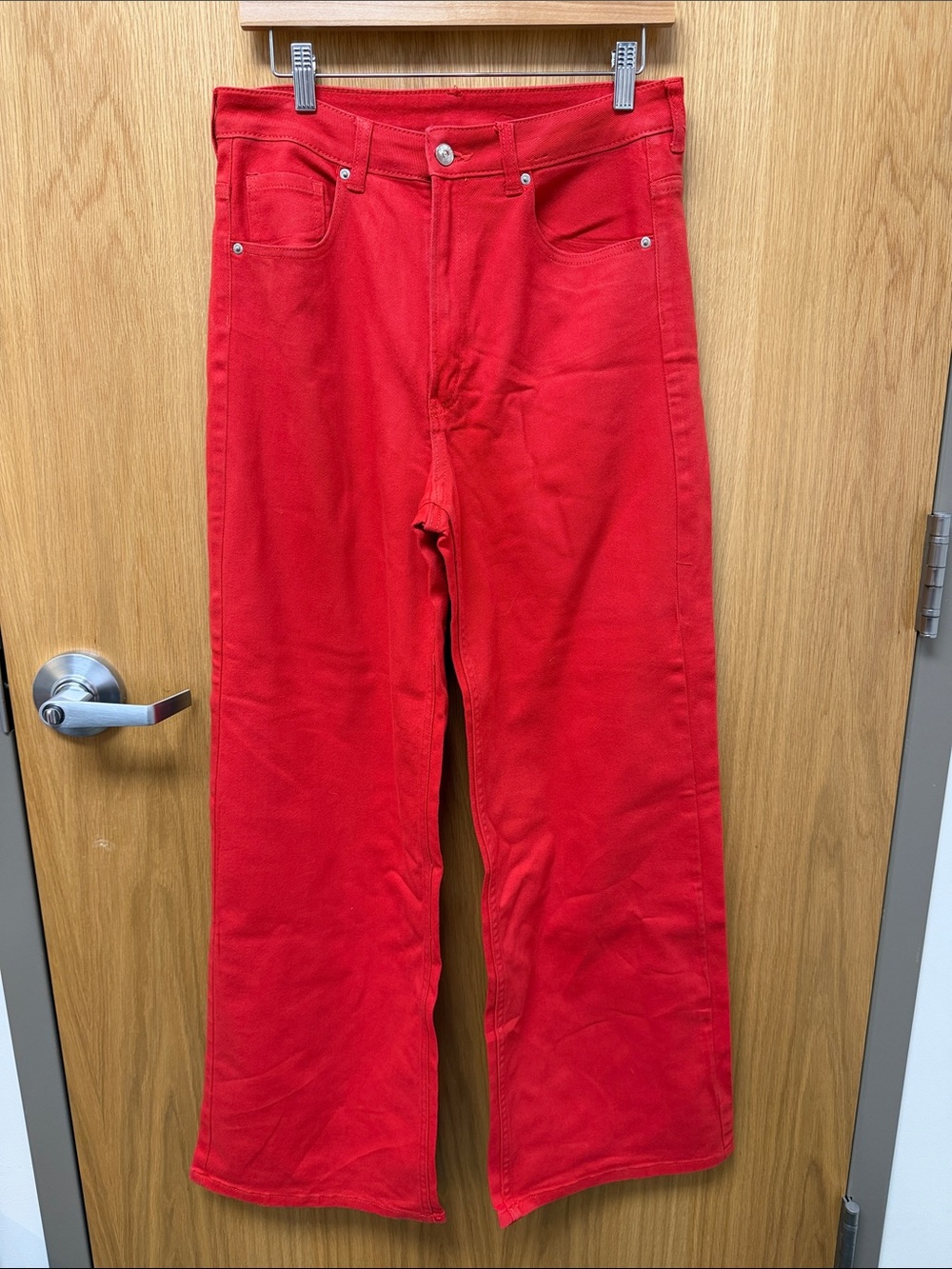 H&M Divided Wide Leg Bright Tomato Red Jeans Y2K Style Denim Size 12
